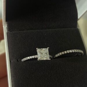 Princess Cut wedding engagement ring set size 8